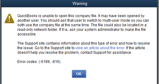 QuickBooks Error -6189, -816