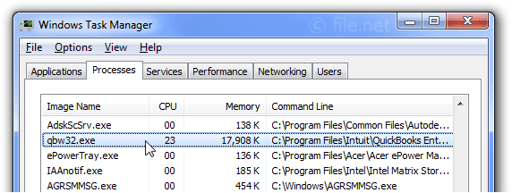 Disable Windows Compatibility for ‘qbw32.exe’ file.