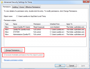 Change the permissions of the Windows temp folder change the permissions of the windows temp folder