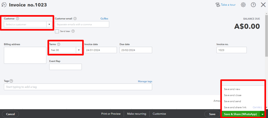 Send invoices through WhatsApp in QuickBooks Online