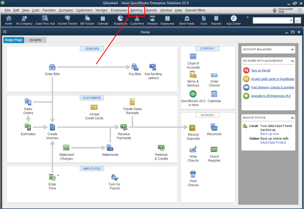 Banking Tab in Quickbooks