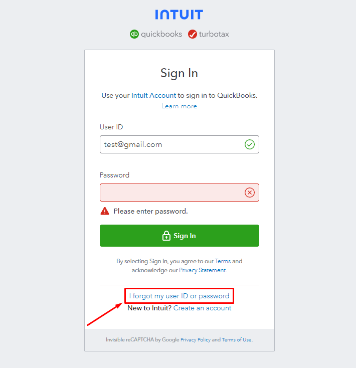 forgot my user ID or password in Quickbooks