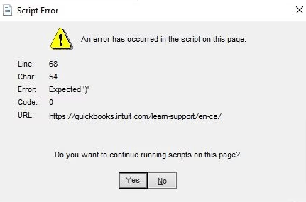 script error on QuickBooks