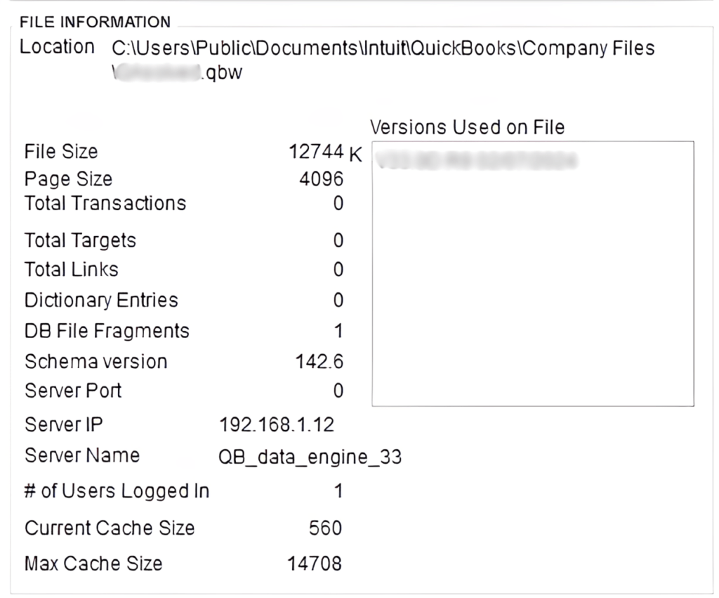 Version Used on File in Quickbooks