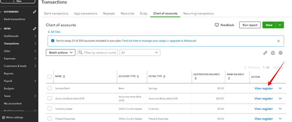 Bank-transactions -chart-of-accounts-in-quickbooks-online