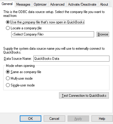 QODBC general screen setup