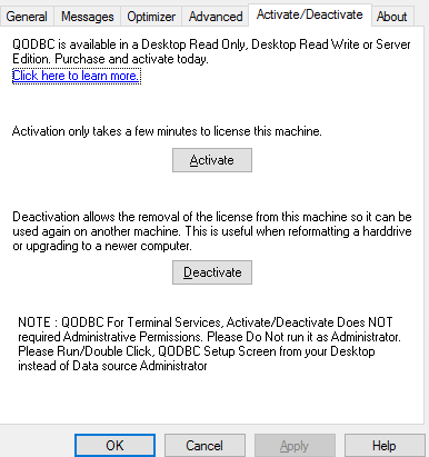 QODBC Driver actiavte decativate options