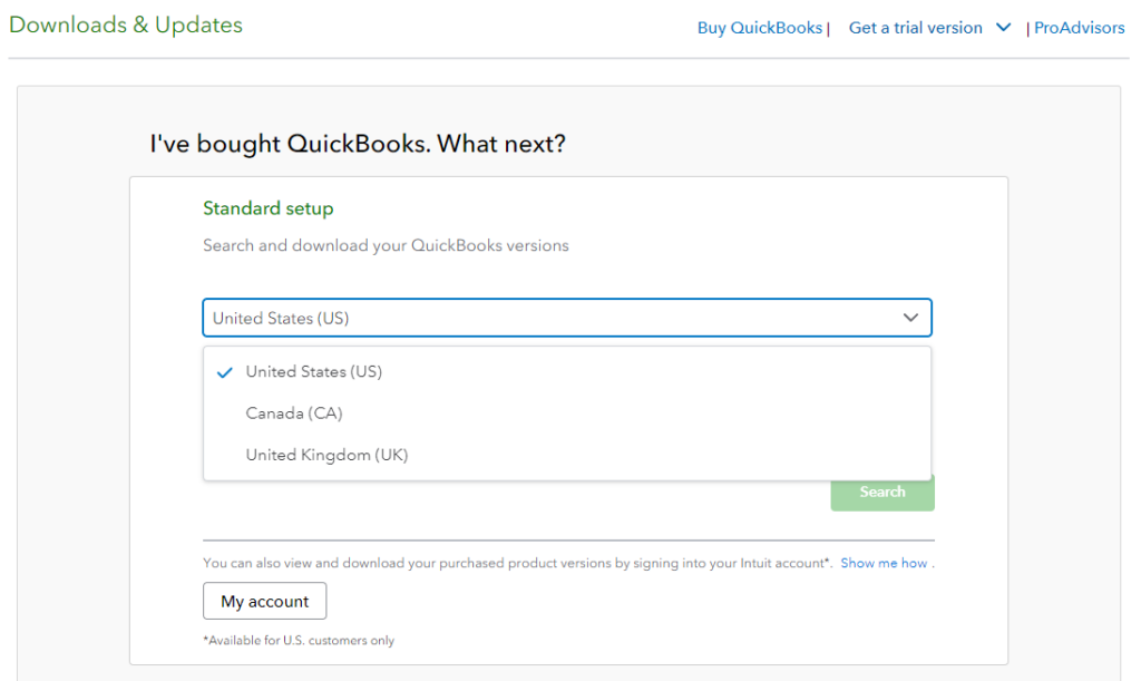 Location for QuickBooks Download