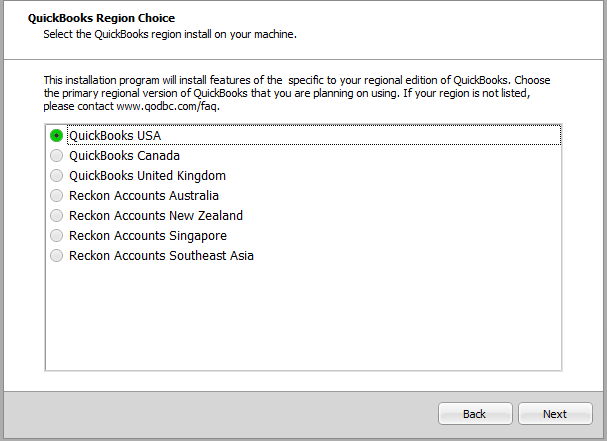 Quickbooks region choice