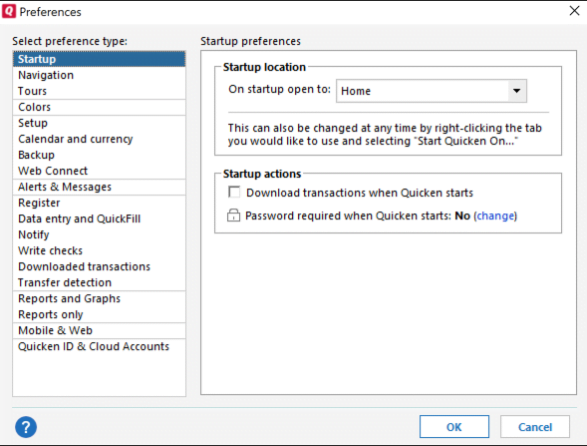 Set Quicken Preferences