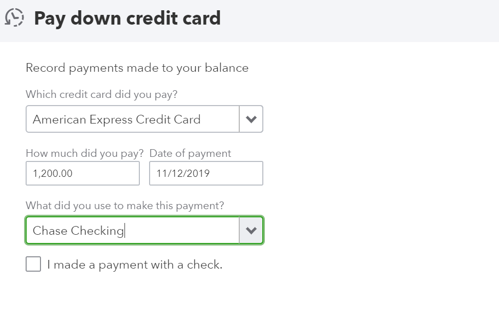 pay down a credit card in QuickBooks Online