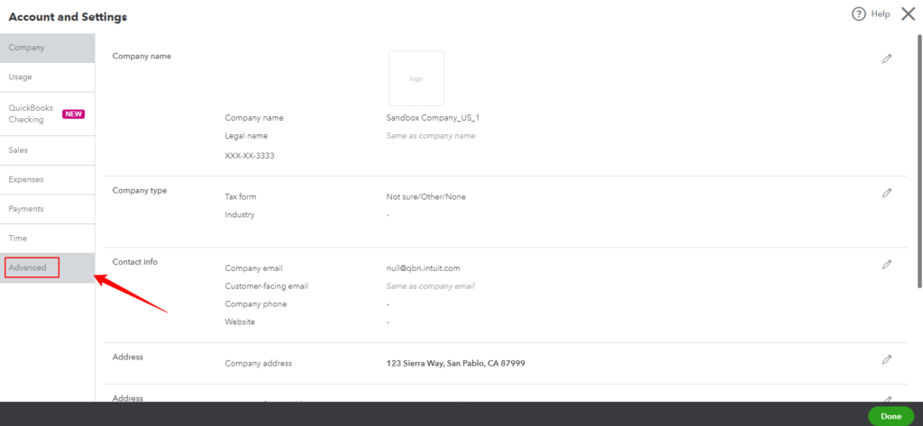 Pick the advanced tab