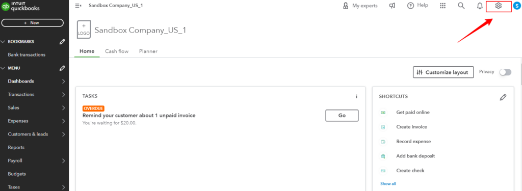 Go to settings in QuickBooks Desktop